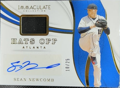 SEAN NEWCOMB 2019 Panini Immaculate Hats Off DUAL AUTO Cap PATCH Gold /25 Braves