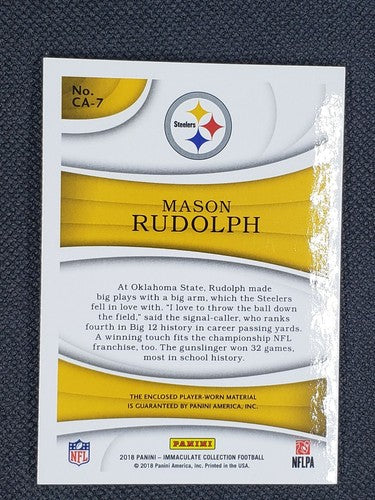 MASON RUDOLPH 2018 Panini Immaculate RC Player Jersey CAP HAT PATCH /15 Steelers