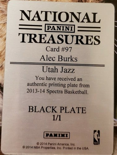 ALEC BURKS 2013-14 Panini Spectra PRINTING PLATE SP #1/1 of 1 Utah Jazz Warriors