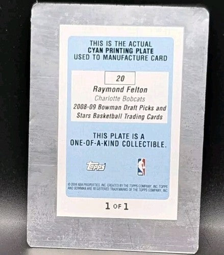 RAYMOND FELTON / KOBE BRYANT 2008-09 Bowman Draft Picks Stars PRINTING PLATE 1/1