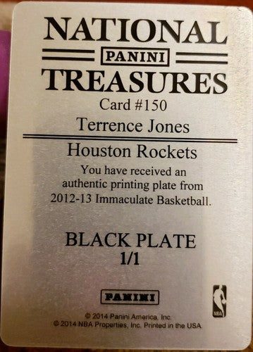 TERRENCE JONES 2013-14 National Treasures PRINTING PLATE #1/1 Rockets Immaculate