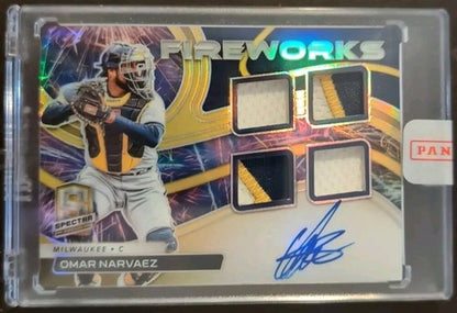 OMAR NARVAEZ 2022 Panini Spectra Fireworks AUTO QUAD Jersey PATCH GOLD PRIZM /10