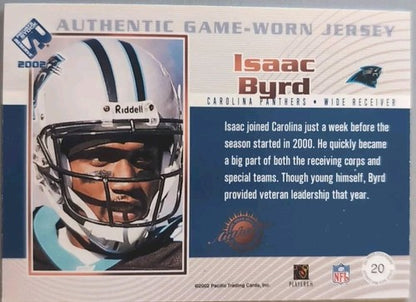 ISAAC BYRD 2002 Pacific Private Stock Reserve TEAM LOGO JERSEY PATCH SP Panthers