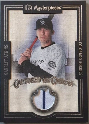 GARRETT ATKINS 2007 UD Masterpieces Canvas Game Used PINSTRIPE JERSEY SP Rockies