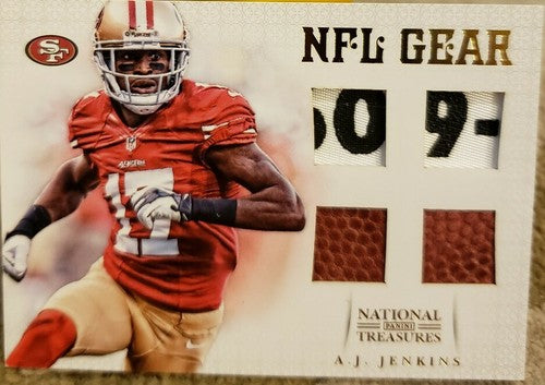 A. J. JENKINS 2012 National Treasures QUAD Jersey LAUNDRY TAG BALL PATCH #/15 AJ