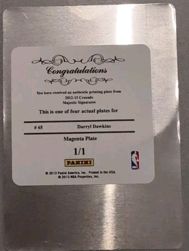DARRYL DAWKINS 2012-13 Panini Crusade Majestic Signatures PRINTING PLATE SP #1/1