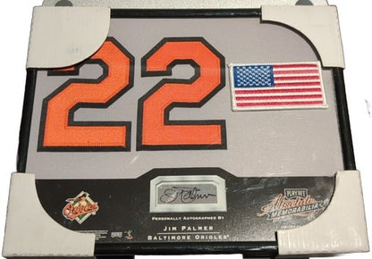 JIM PALMER 2002 Absolute Memorabilia Signing Bonus AUTO JERSEY NUMBER FLAG PATCH
