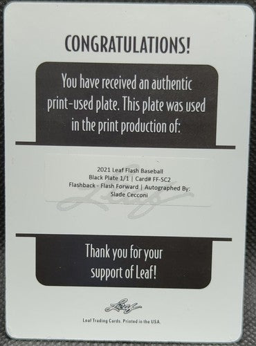 SLADE CECCONI 2021 Leaf Flash RC AUTO PRINTING PLATE SP #1/1 Diamondbacks One of