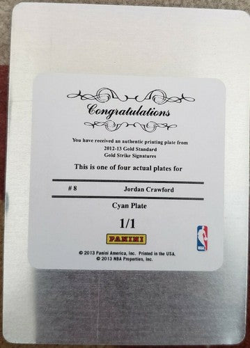 JORDAN CRAWFORD 2012-13 Gold Standard Strike PRINTING PLATE SP #1/1 of 1 Wizards
