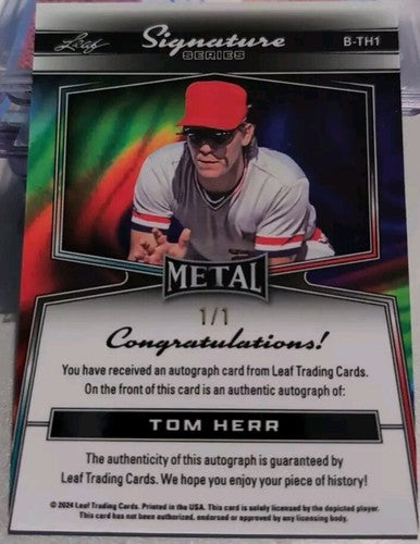 TOM HERR 2024 Leaf Metal Signature Series AUTO RED CRACKED ICE SP #1/1 Cardinals