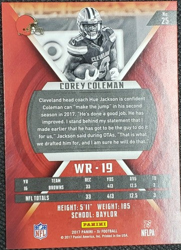 COREY COLEMAN 2017 Panini XR Short-Print ORANGE SP #60/75 Cleveland Browns #25