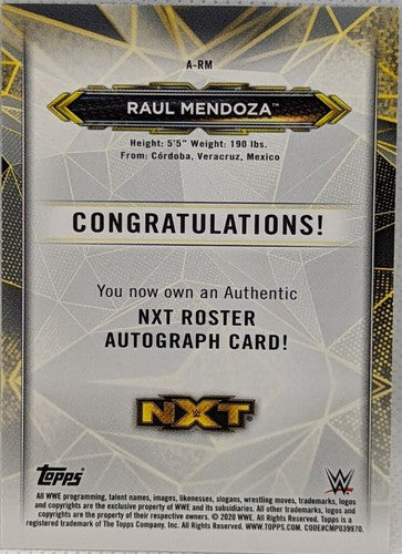 RAUL MENDOZA 2020 Topps WWE NXT Roster RC AUTO SP Raw SmackDown Cruz Del Toro