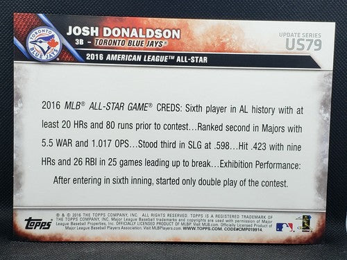 JOSH DONALDSON 2016 Topps Update Series All-Star GOLD 5x7 SP #7/10 Blue Jays A's