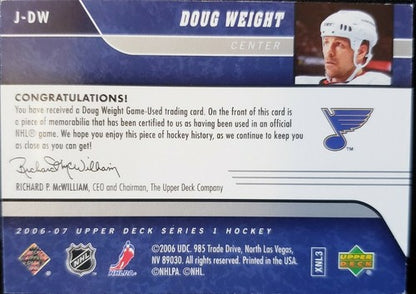 DOUG WEIGHT 2006-07 Upper Deck NHL Series 1 UD Game Used Jersey Hurricanes Blues