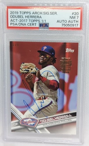 ODUBEL HERRERA 2019 Topps Archives Signature Series 2017 AUTO 1/1 Phillies PSA 7