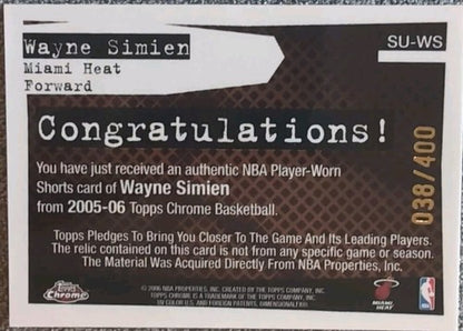 WAYNE SIMIEN 2005-06 Topps Chrome RC Worn Used JERSEY SHORTS Relic SP #/400 Heat