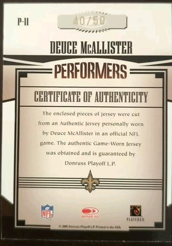 DEUCE McALLISTER 2005 Gridiron Gear DUAL Jersey NUMBER NAME PLATE PATCH SP #/50