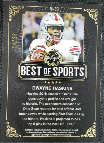 DWAYNE HASKINS 2019 Leaf Best of Sports Rookie PURPLE RC #/25 Redskins Steelers