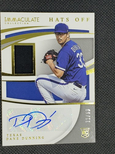 DANE DUNNING 2021 Panini Immaculate Hat Off DUAL AUTO CAP PATCH SP #/63 Rangers
