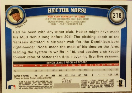 HECTOR NOESI 2011 Topps Chrome Rookie AUTO Autograph SP RC New York Yankees #218