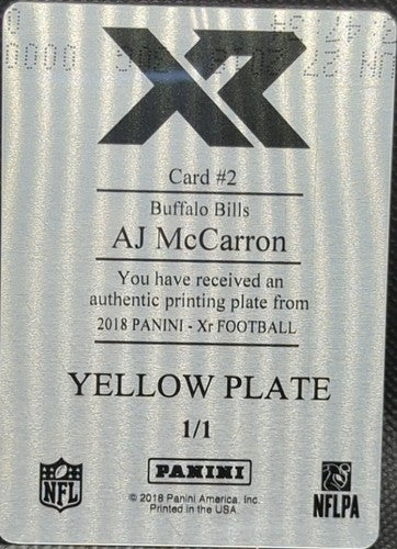 A. J. McCARRON 2018 Panini XR PRINTING PLATE 1/1 Bills Bengals Raiders AJ One of