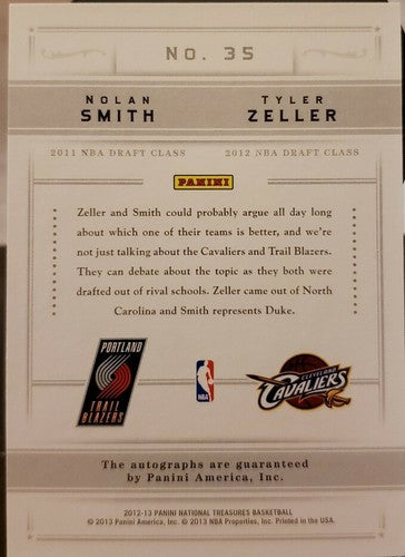 Tyler ZELLER Nolan SMITH 2012-13 National Treasures DUAL Rookie AUTO Autograph #
