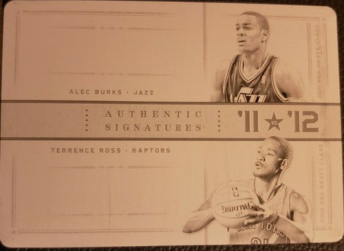 Terrence ROSS Alec BURKS 2012-13 Panini Dual Signatures PRINTING PLATE #1/1 Jazz