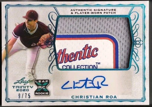 CHRISTIAN ROA 2020 Leaf Trinity DUAL AUTO Jersey LAUNDRY TAG LOGO PATCH /75 Reds