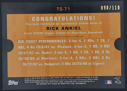 RICK ANKIEL 2009 Topps Ticket To Stardom JUMBO STUB PATCH /110 Cardinals Dodgers