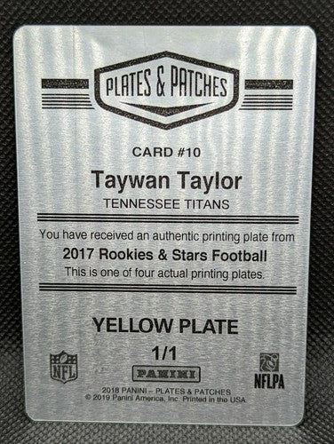 TAYWAN TAYLOR 2017 Panini Rookies Stars Year One RC PRINTING PLATE 1/1 Titans of