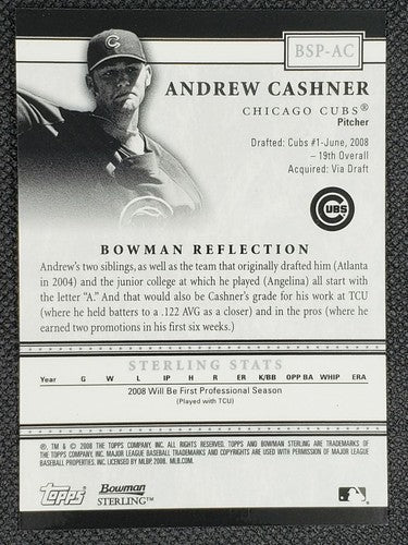 ANDREW CASHNER 2008 Topps Bowman Sterling Prospect Rookie Card RC AUTO Cubs SP