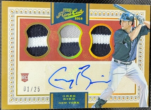 GREG BIRD 2016 Panini Prime Cuts RC DUAL AUTO TRIPLE PATCH Gold SP #1/25 Yankees