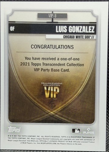 LUIS GONZALEZ 2021 Topps Transcendent VIP PARTY RC Pixels #1/1 White Sox One of