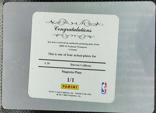 DARREN COLLISON 2009-10 National Treasures Colossal PRINTING PLATE #1/1 Hornets