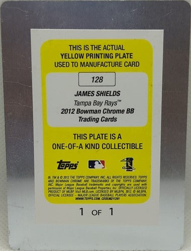 JAMES SHIELDS 2012 Topps Bowman Chrome PRINTING PLATE #1/1 Rays White Sox One of