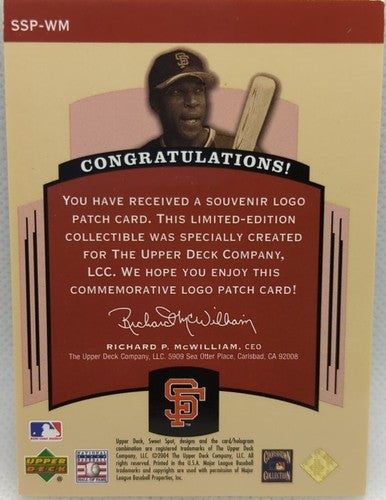 WILLIE McCOVEY 2004 Sweet Spot Classic Jumbo Souvenir NL LOGO PATCH #/150 Giants