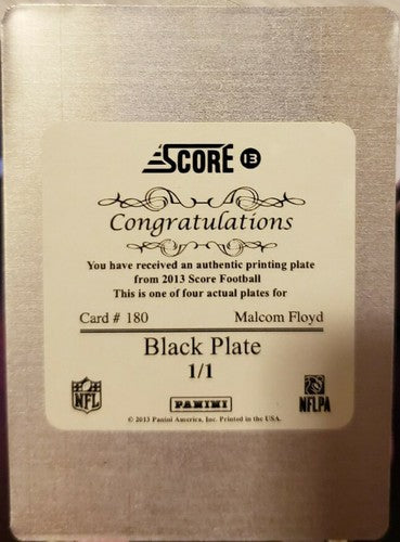 MALCOM FLOYD 2013 Panini Score PRINTING PLATE SP #1/1 of 1 San Diego SD Chargers