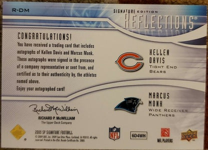 Kellen DAVIS Marcus MONK 2009 SP Signature Reflections DUAL AUTO Panthers Bears