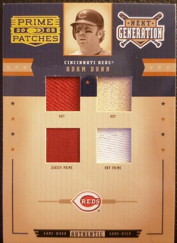 ADAM DUNN 2005 Donruss Prime Patches Quad Game Used Bat Hat Jersey PATCH SP Reds