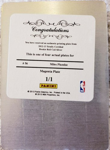 MILES PLUMLEE 2012-13 National Treasures PRINTING PLATE #1/1 Totally Certified