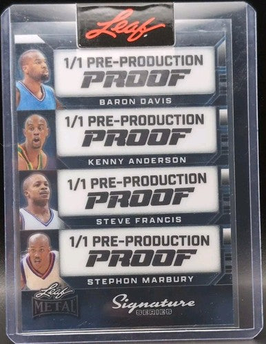 Baron DAVIS Stephon MARBURY Steve FRANCIS ANDERSON 2024 Leaf Signature PROOF 1/1