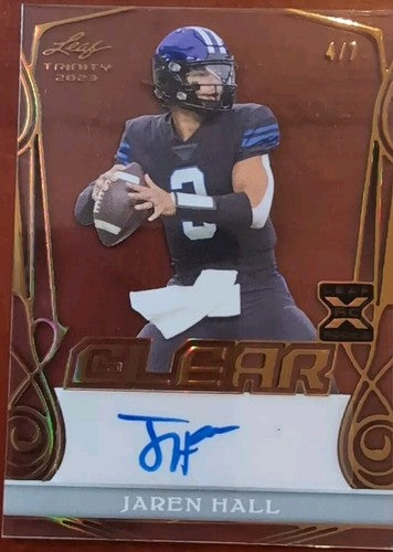 JAREN HALL 2023 Leaf Trinity Clear RC AUTO GOLD SP #4/7 Vikings BYU Cougars XRC