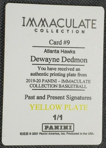 DEWAYNE DEDMON 2020-21 Panini Immaculate Past & Present PRINTING PLATE 1/1 Hawks