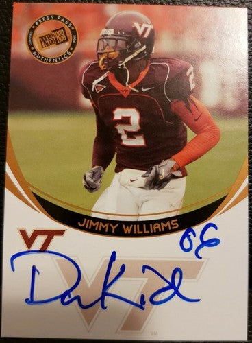 JIMMY WILLIAMS 2006 Press Pass AUTO Nickname Inscription SP /74 Falcons V-Tech