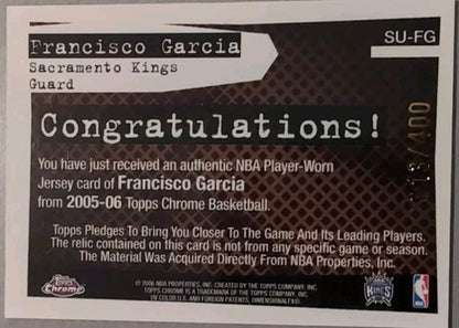 FRANCISCO GARCIA 2005-06 Topps Chrome Second Unit Used Worn JERSEY SP /400 Kings