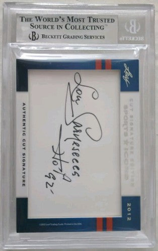 Denny CRUM Lou CARNESECCA 2012 Leaf Sports Icons DUAL Hall Of Fame CUT AUTO #5/5