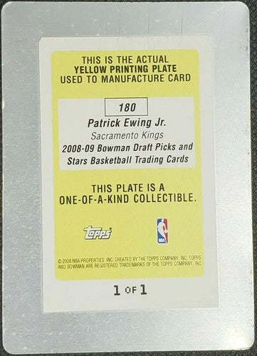 PATRICK EWING JR. 2008-09 Bowman Draft Picks DUAL AUTO PRINTING PLATE #1/1 Kings
