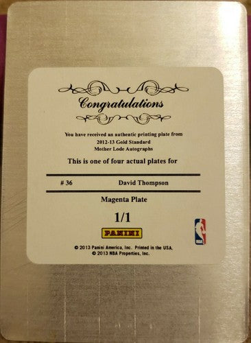 DAVID THOMPSON 2012-13 Panini Gold Standard PRINTING PLATE SP 1/1 Nuggets Sonics