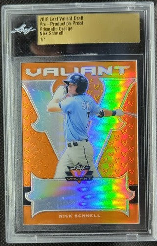 NICK SCHNELL 2018 Leaf Valiant Draft RC Orange PRE-PRODUCTION PROOF SP #1/1 Rays