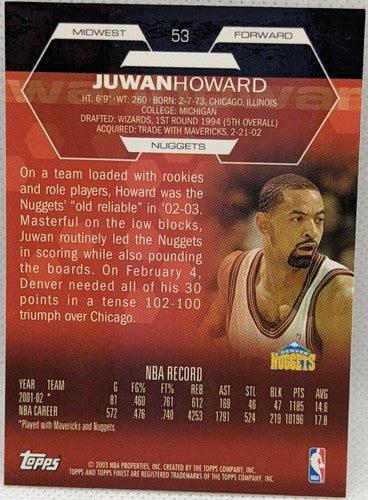 JUWAN HOWARD 2002-03 Topps Finest National Sports Convention NSCC SP 1/1 Nuggets